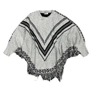 Jon & Anna Gray Boho Fringe Poncho Sweater OS